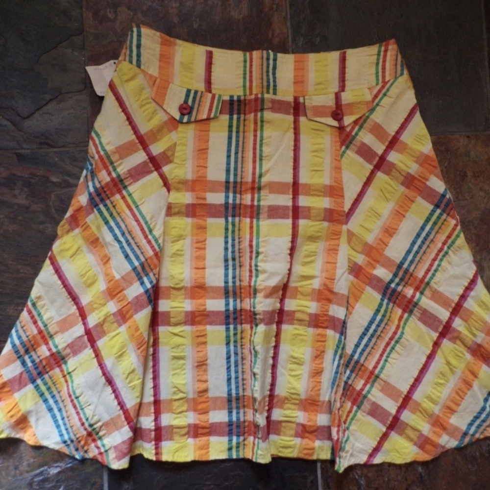new FINAL TOUCH plaid seersucker knee skirt M L